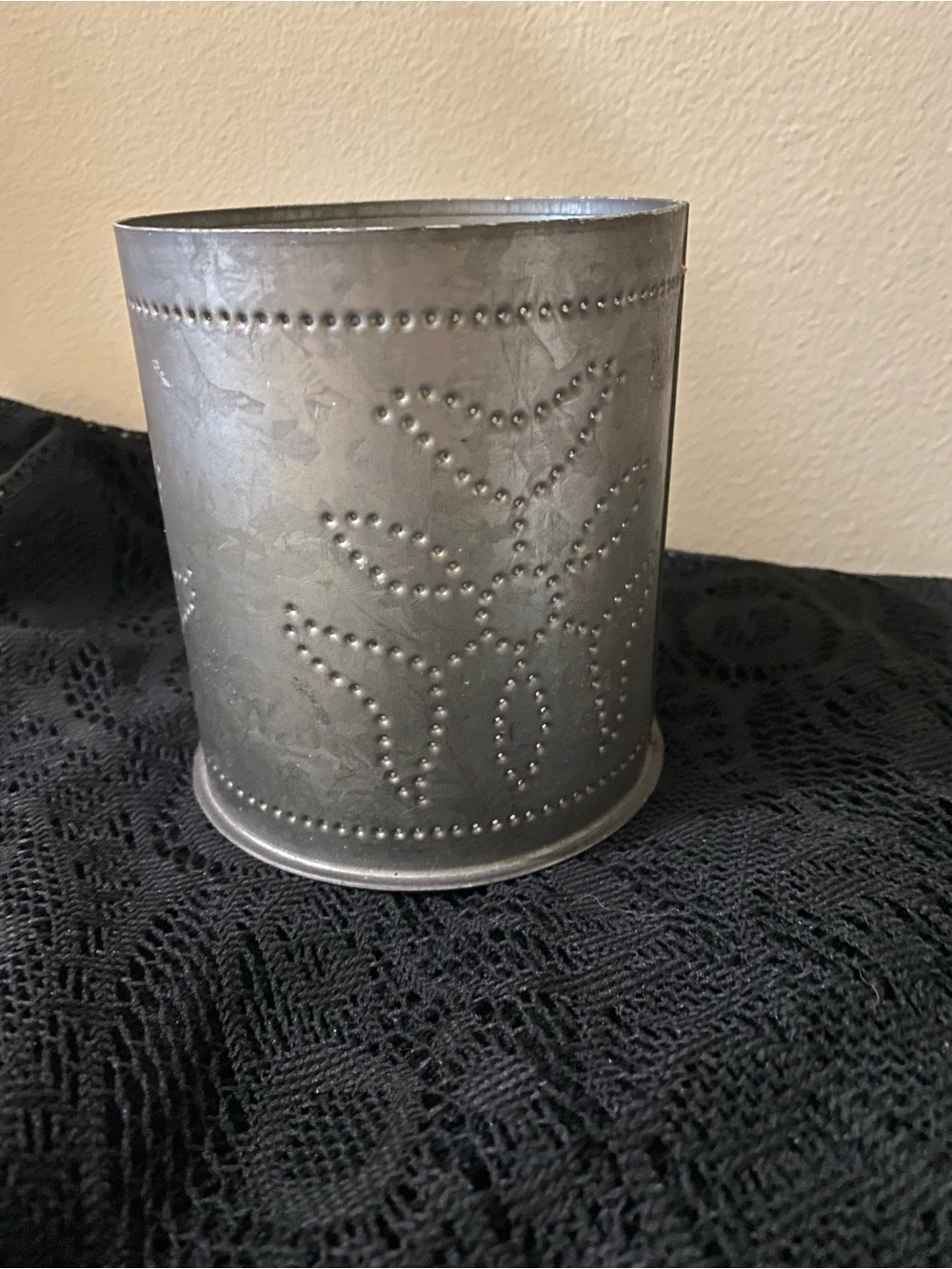 Hand Crafted Metallic Silver Punched Metal Lantern Holder
